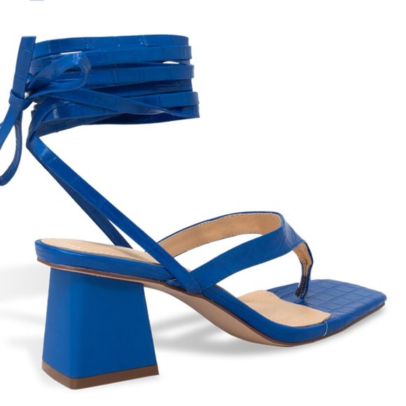 Women’s Square Open Toe Wrap Tie Block Heeled Sandals - Picture 3 of 4